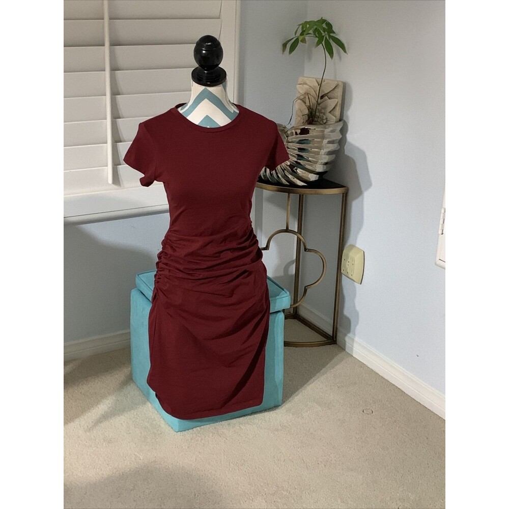 Missufe Women's Ruched Bodycon Sundress/maternity Knee Length, Wine Red, Size M